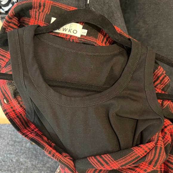 Kate Hewko Black / Red Plaid Long Shirt / Mini Dress w/ attached tank - Size L - Picture 10 of 13